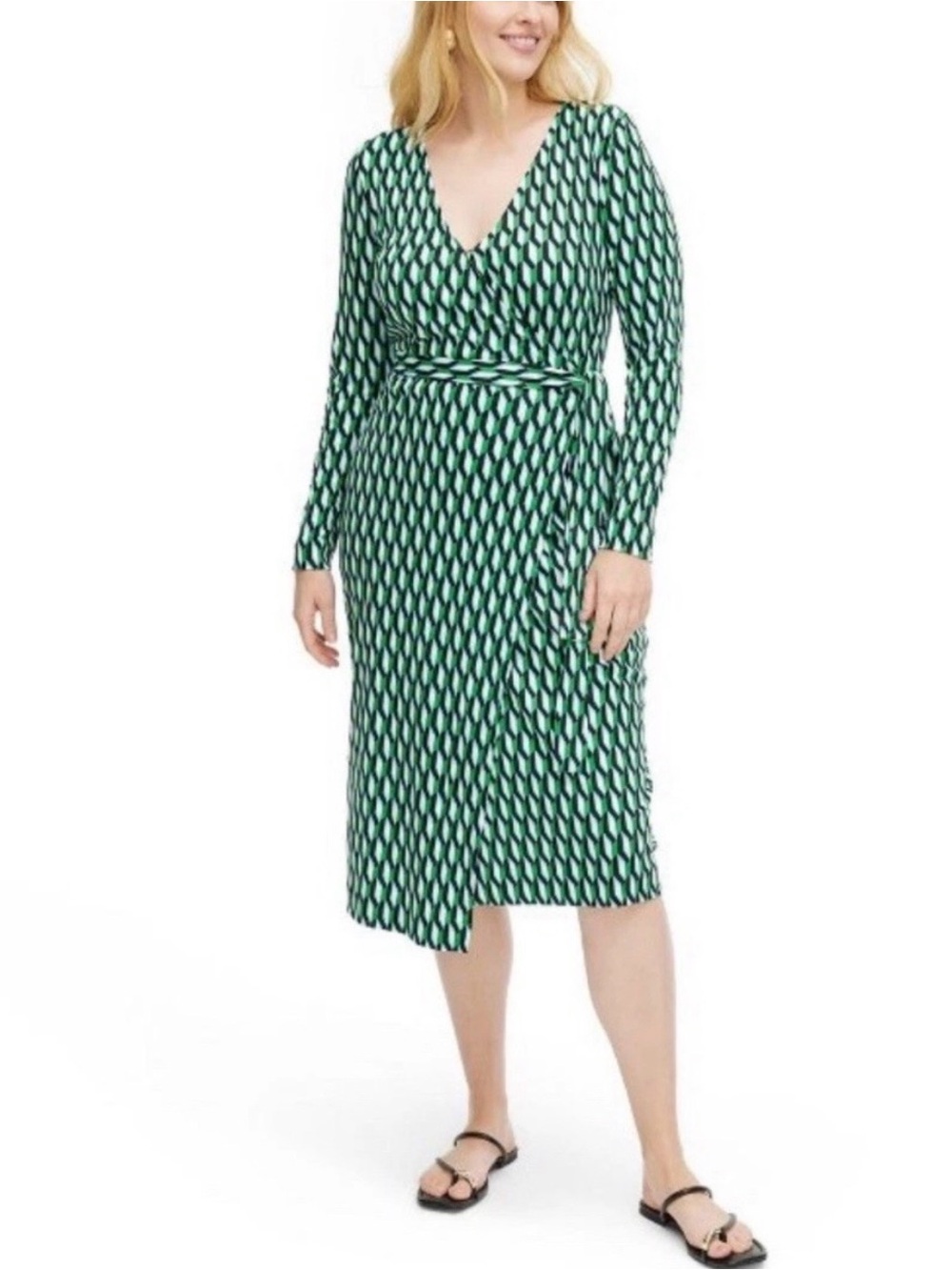 DVF for Target Green Geometric Wrap Dress Long Sleeve